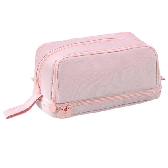 Double Layer Extra Large Pencil Pouch Two Way Zipper Portable Pen Organizer Multifunctional Stationery Storage Pink