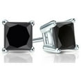 thumbnail image 2 of 10k White Gold Plated 3 Carat Princess Cut Created Black Sapphire Stud Earrings, 2 of 4