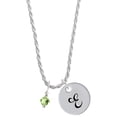 thumbnail image 1 of Delight Jewelry August - Lime Green Crystal Bicone Silvertone Script Initial Disc - E - Charm Necklace, 20"+3", 1 of 4