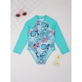 thumbnail image 4 of JanJean Kids Girls One Piece Swimsuits Prints Long Sleeve Bathing Suit Rash Guard Beach Swimwear Mint Green 14, 4 of 7