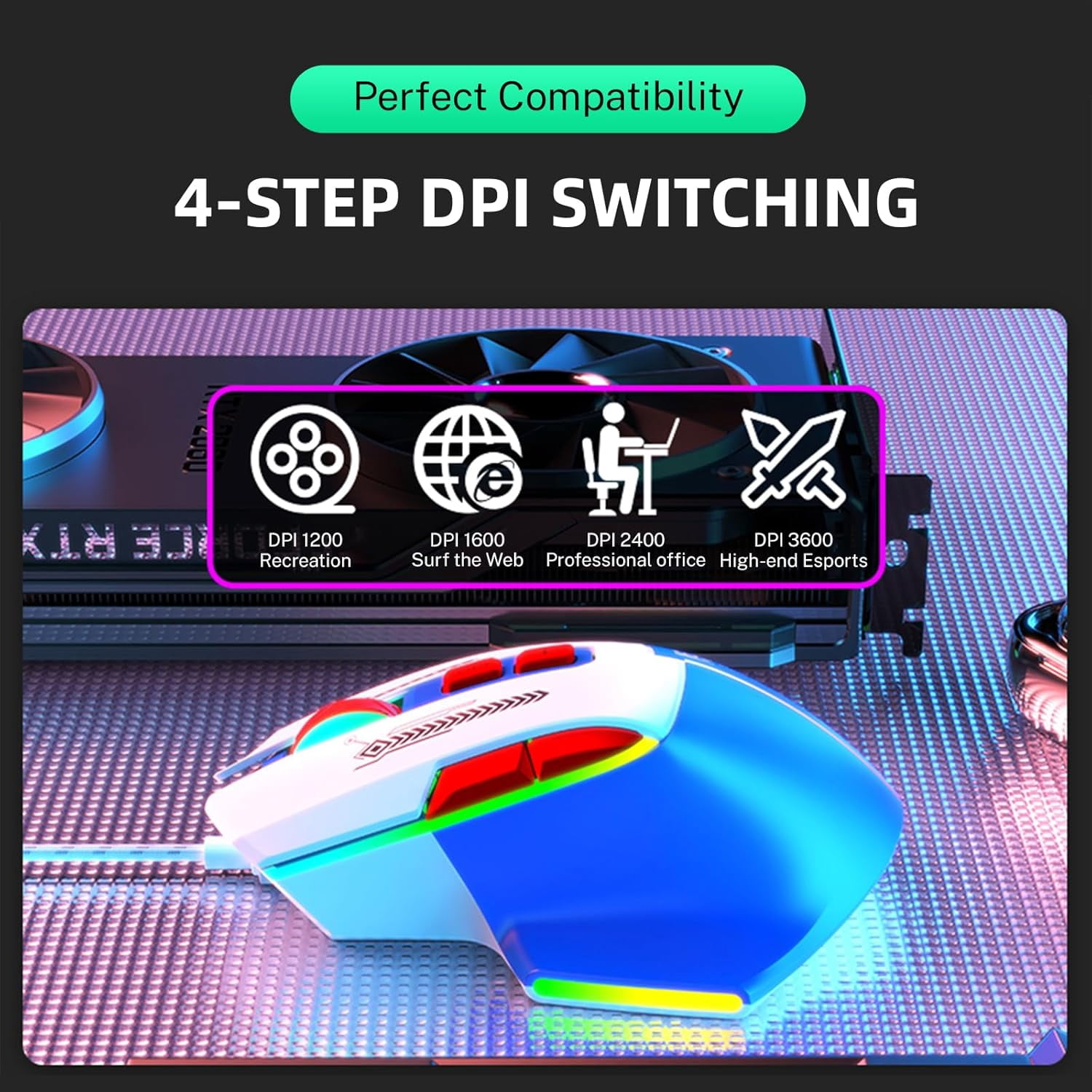 Wired RGB Gaming Mouse, 3600 DPI, 7 Programmable Buttons, Type-C Detachable Cable, Lightweight Silent Ergonomic Mouse for Laptop PC Mac