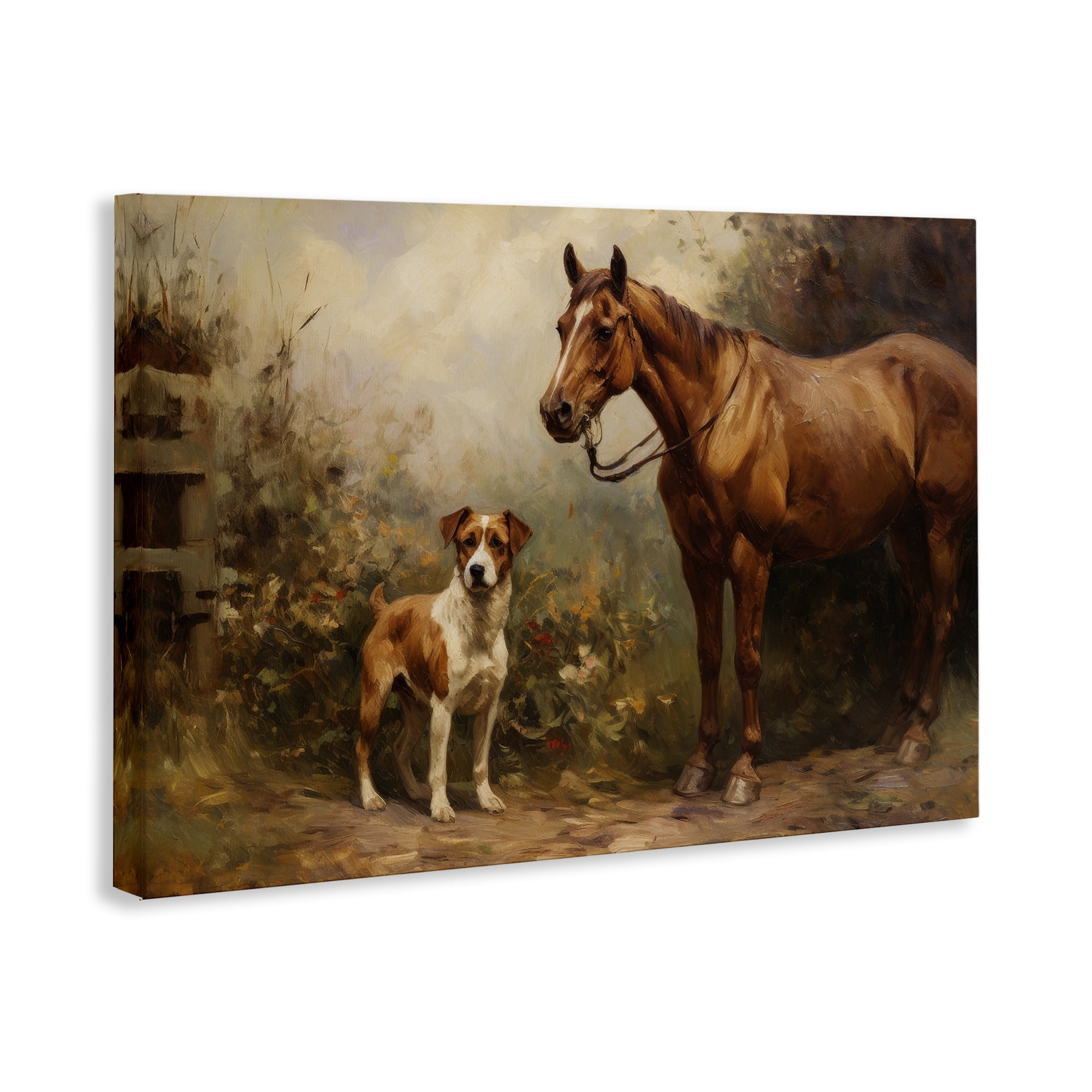 Stupell Industries Horse & Dog in Nature Landscape Painting Gallery Wrapped Canvas Art Print Wall Art, 36 x 24