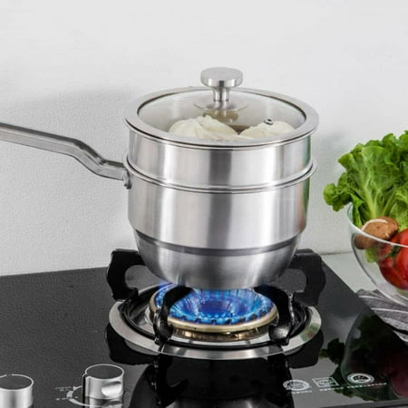 

double layer steamer Stainless Steel Milk Pot Double-layer Steamer Multifunction Steam Pot Cooking Pots (18cm Pot+Steaming Rack)