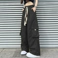 thumbnail image 4 of lulshou Womens Cargo Pants Mid Waist with Pocket Overalls Casual Pants Spring Summer Wide Leg Cargo Pants Business Work Pants, 4 of 7