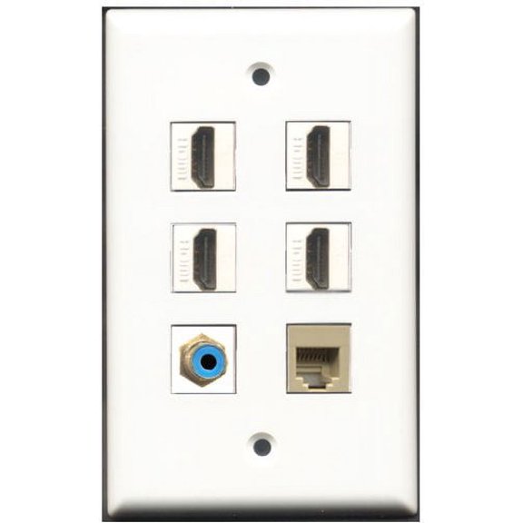 RiteAV - 4 Port HDMI 1 RCA Blue 1 Phone RJ11 RJ12 Beige Wall Plate