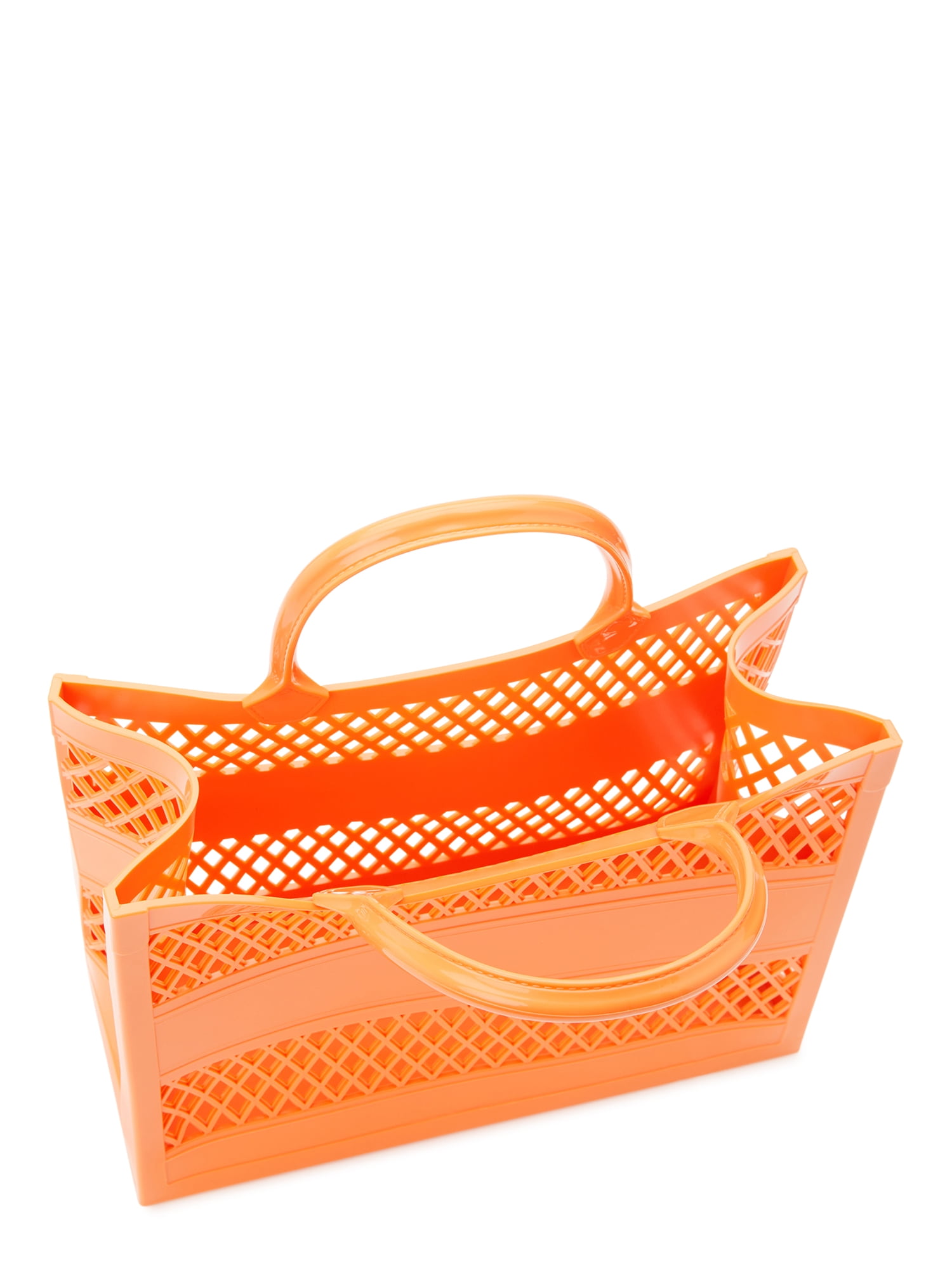 Orange Clear Quilted Jelly Bag Top Handle Transparent Tote Shopper Bag