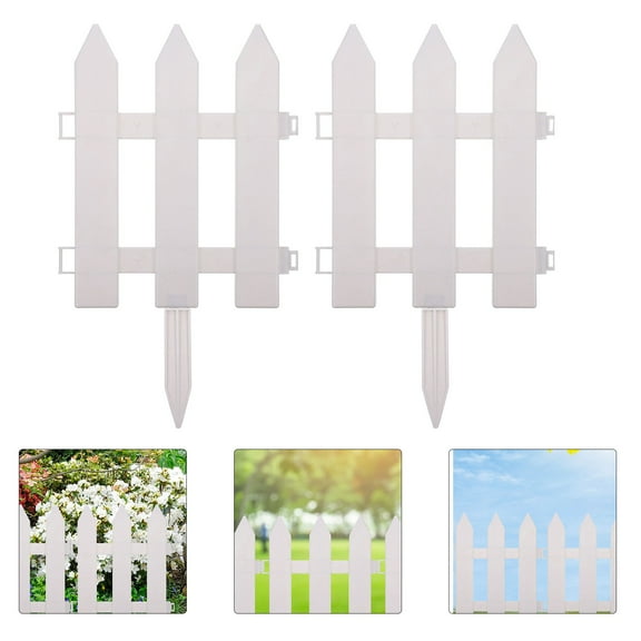 PAMINGONO Plastic Garden Fence Simple Style White Picket 2Sets 11.8x9.8x0.4In