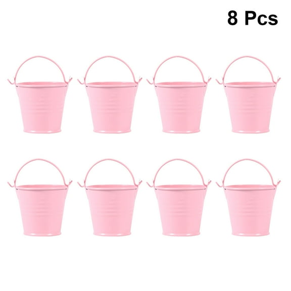 GOOHOCHY Pink Mini Iron Bucket for Storage Use Simple Design with Handle Safe and Chic Tinplate 8pcs
