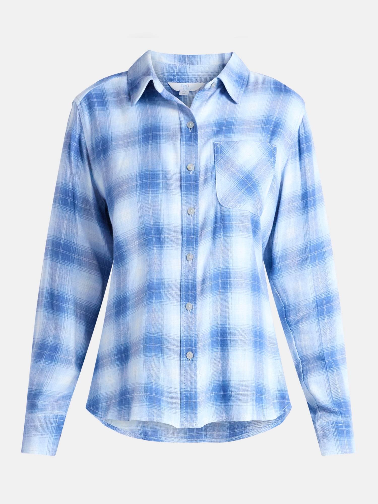 Time and Tru Women's Flannel Shirt with Long Sleeves, Sizes XS-XXXL