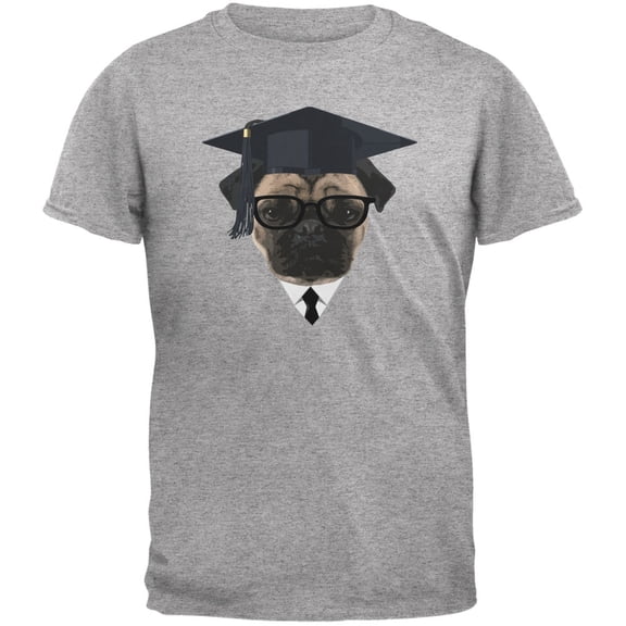 Graduation - Graduate Pug Funny Heather Grey Adult T-Shirt - Small