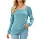 thumbnail image 1 of Camisa azul de primavera-otoño para mujer, talla M, top holgado de punto de manga larga con cuello ancho, 1 of 8