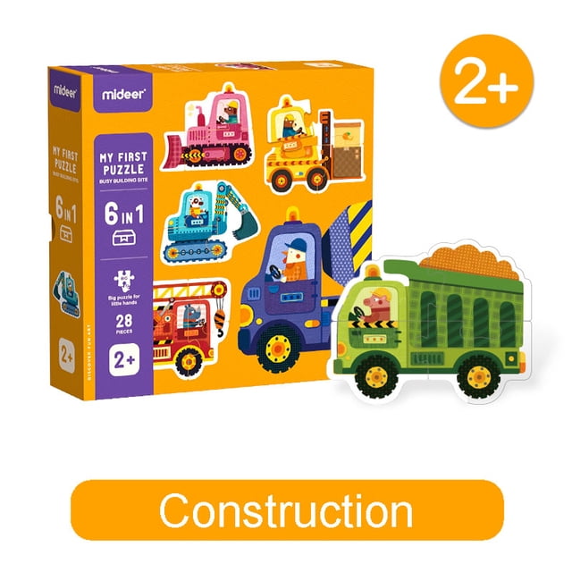 mideer My First Puzzle 6-In-a-Box 31 Pieces - Construction - Jigsaw - Toddler Educational Learning STEM Toy