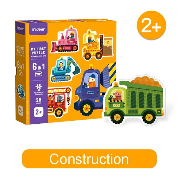 mideer My First Puzzle 6-In-a-Box 31 Pieces - Construction - Jigsaw - Toddler Educational Learning STEM Toy