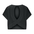 thumbnail image 6 of Hueook Fall Short Sleeve Workout Tops For Women Crew Neck Criss Cross Back Yoga Athletic Tee Cotton Shirts Black XL, 6 of 6