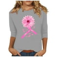thumbnail image 2 of Alkepwun Womens Breast Cancer Awareness T Shirts Sunflower Pink Ribbon Graphic Tees Cancer Survivor 3/4 Sleeve Tee Tops, 2 of 4