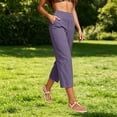 thumbnail image 2 of Women's Pants Cotton Linen Petite Summer Lightweight High Waist Straight Leg Solid Summer Casual Fashion Trousers Pants For Women, 2 of 8