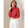 thumbnail image 2 of DARING DIVA Women's Satin Puff Long Sleeve Pleated Mock Neck Blouse XL Red, 2 of 6