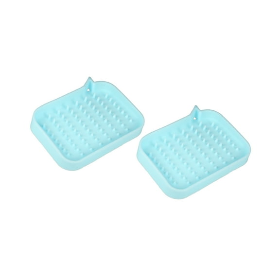 Unique Bargains Soap Dish Soap Cleaning Storage for Bathroom Kitchen Silicone Blue 2 Pcs