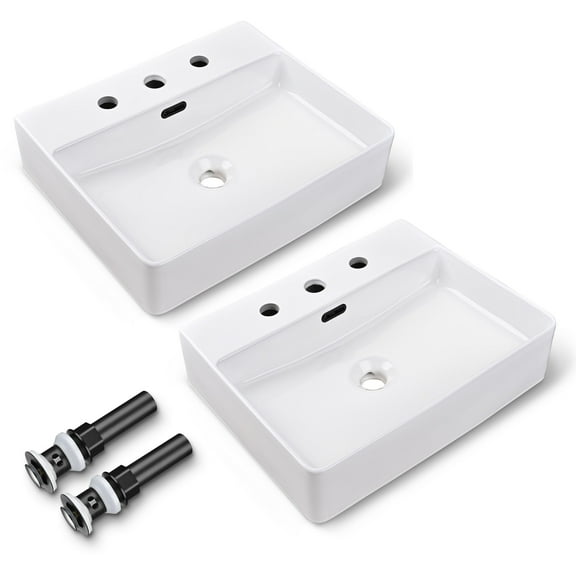 Aquaterior 2 Pack 20" Rectangle Bathroom Vessel Sink Ceramic Above Counter Basin