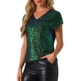thumbnail image 4 of INSPIRE CHIC Sparkly Metallic Top for Women's Short Sleeve V Neck Party Sequin Tops, 4 of 6