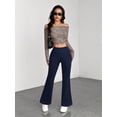 thumbnail image 5 of Women's Petite Navy Blue Textured Knit Flare Sweatpants, 5 of 8