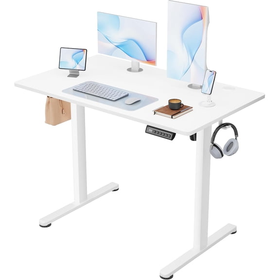 BarefHaven 40 Inches Electric Standing Desk, Home Office Desk with Phone Holder