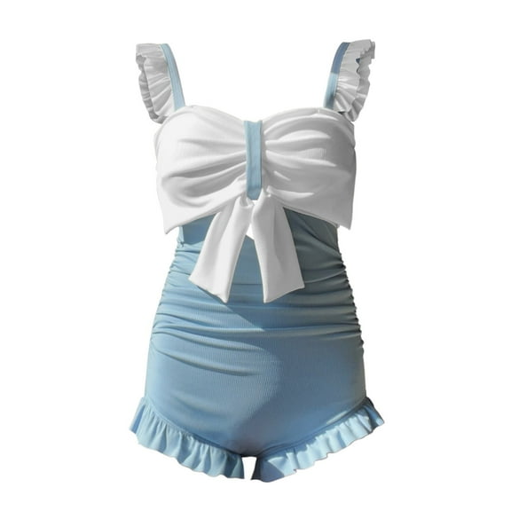 Sngxgn Women's Swimsuits Tummy Control Cutout High Waisted Bathing Suit Wrap Tie Back Swimsuit(Blue,XL)