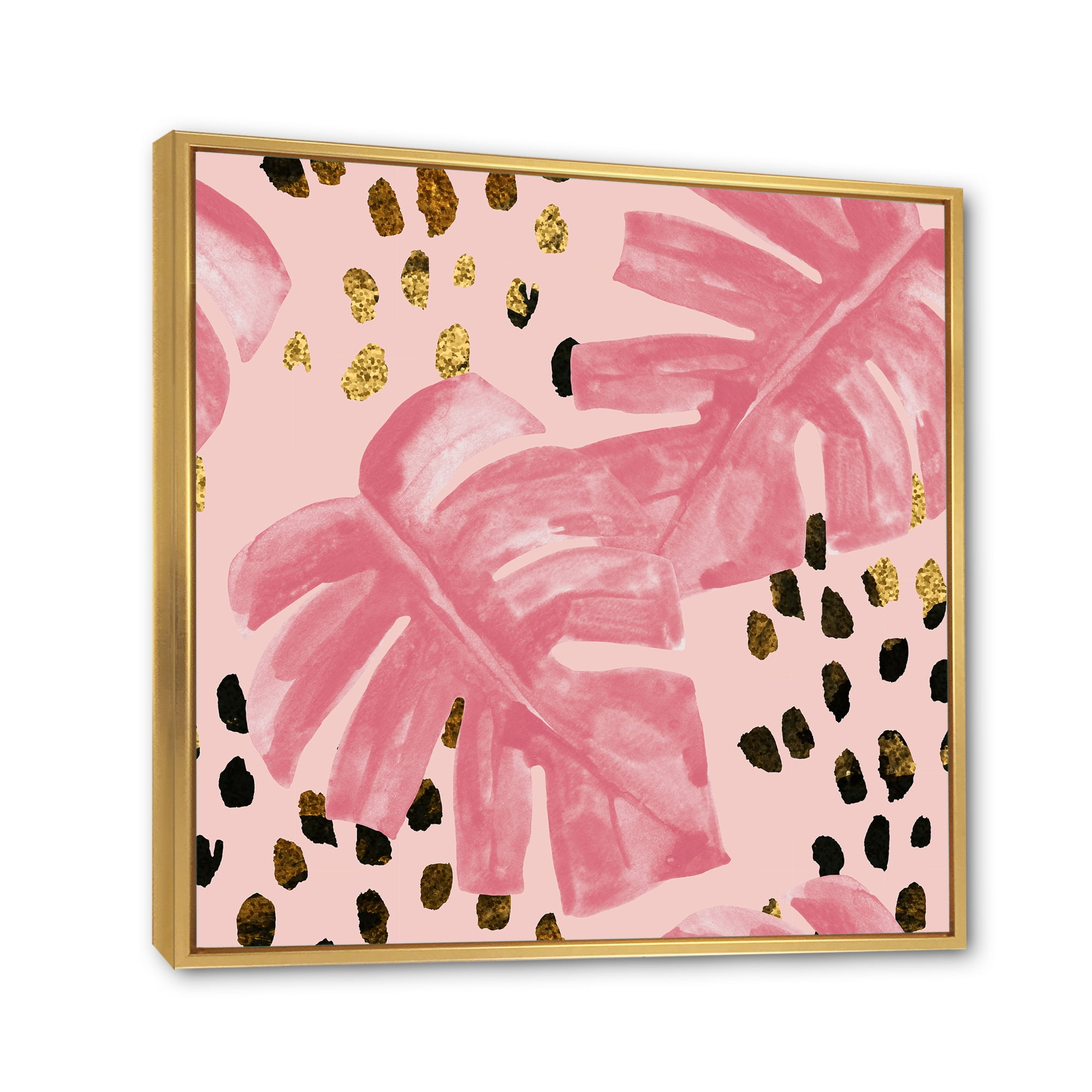 Designart 'Rough Brush Strokes Pink Colored Monstera I' Tropical Framed Canvas Wall Art Print