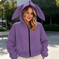 thumbnail image 2 of Tqcoqu Women's Cute Bunny Ear Zip Up Hoodie,Cropped Long Sleeve Loose Casual Sweatshirt Jacket with Kangaroo Pocket,2026 Trendy Outerwear Tops,Purple Women's S-XXL, 2 of 7