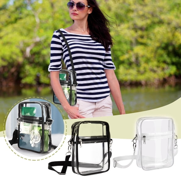 Stadium Clear Bag, Lightweight PVC Transparent Sling Purse, Stadium Approved Clear Crossbody Bag Dual Pocket Clear Stadium Bag for Clear Bag for Stadium Events 7x2.7x9in