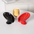 thumbnail image 4 of Jabonera de cerámica creativa con forma de hojas, escurridor de jabón para el baño del hogar, 4 of 6