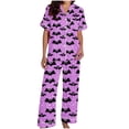 thumbnail image 5 of THDHVS Pajamas for Women Set,Womens Pajama Sets,Women's Pajama Sets Short Sleeve Button Down Halloween Print Sleepwear Nightwear Soft Pjs Lounge Sets Purple M, 5 of 6