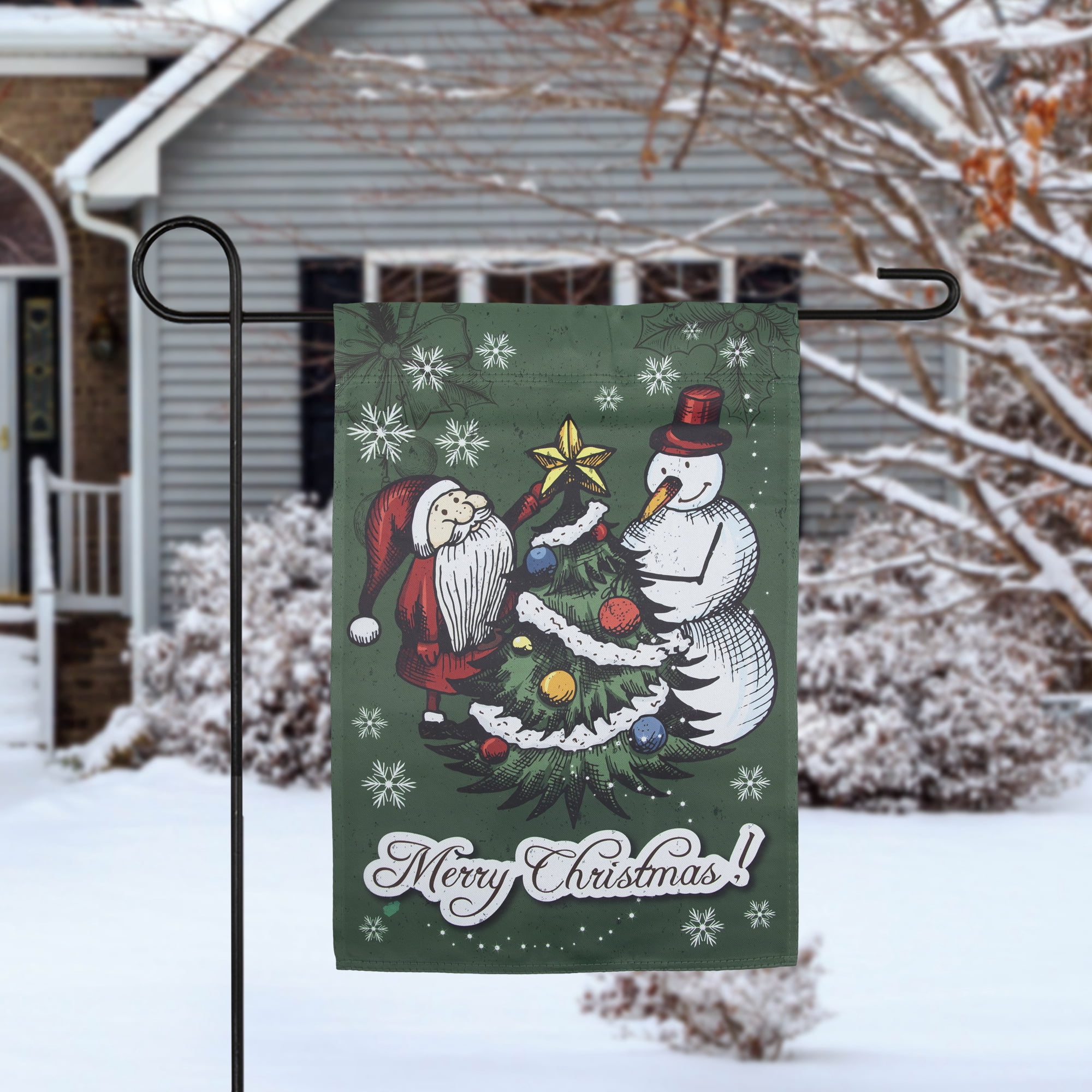Merry Christmas Santa and a Snowman Garden Flag 12.5" x 18"