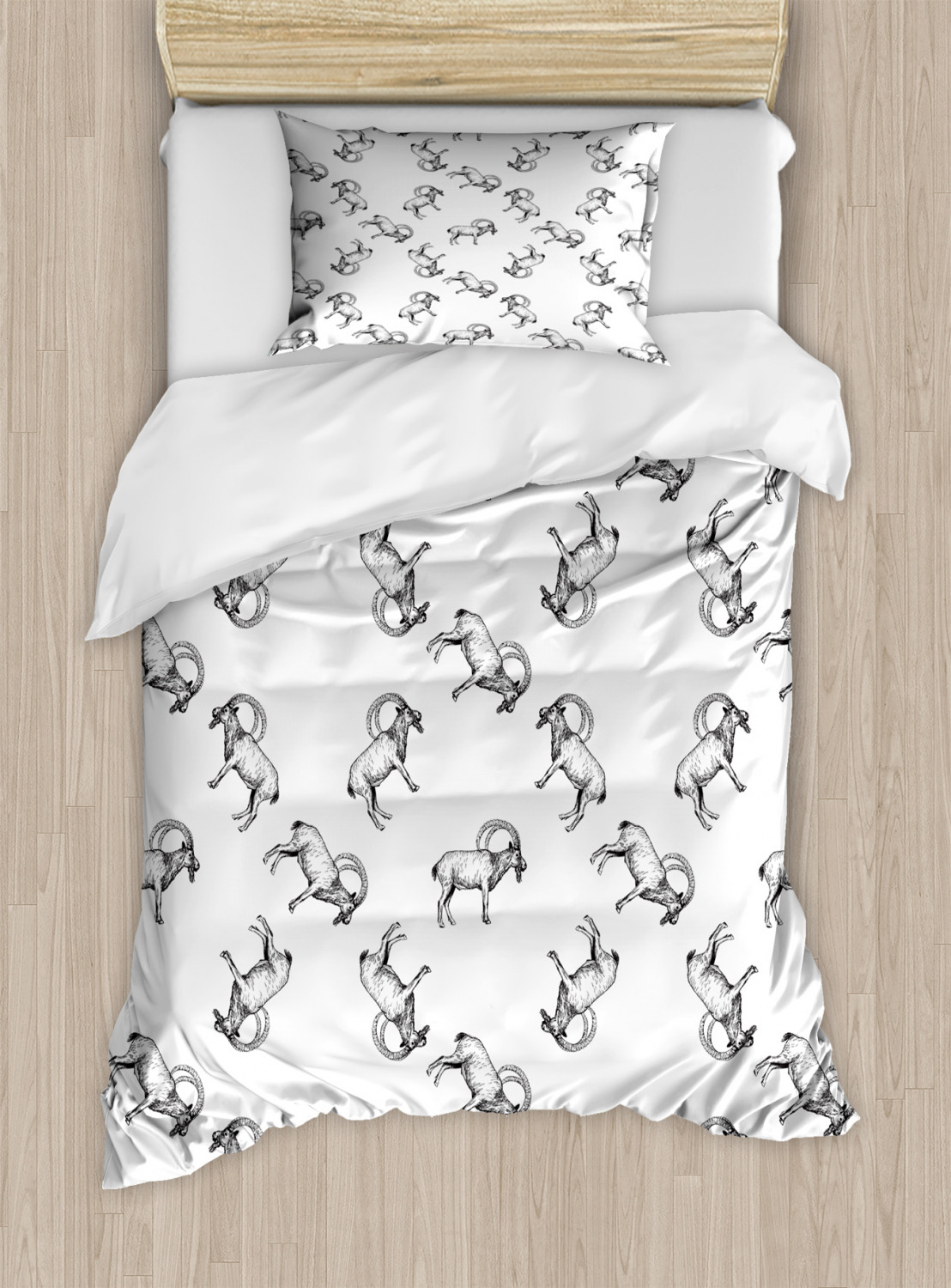 Goat Duvet Cover Set, Hand Drawn Like Monochrome Sketch of Continuous