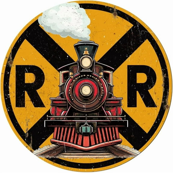 Vintage Metal Tin Signs 11x11Inch Train Signage Railroad Crossing Decor Retro Sign Nostalgic Funny Iron Painting Wall Art Decorative Poster