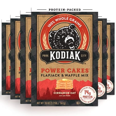 Kodiak Cakes Power Cakes - Protein Pancake Mix & Waffle Mix - 100% Whole Grain - Cinnamon Oat (Pack Of 6)