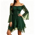 thumbnail image 3 of Lmueinov Womens Halloween Dresses Lightweight Off Shoulder Lace Up Corset Waist Flare Long Sleeve Dress for Womens Trendy Asymmetrical Hem Short Dress, 3 of 5