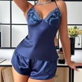 thumbnail image 5 of JSGEK Womens Satin Pajama Sets Sleeveless Lace Design Smooth Fabric Relaxed Silhouette for Sleep Wear Blue S, 5 of 5