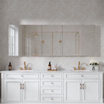 ANGELES HOME 84" x 30" Medicine Cabinet with Mirror Door & Adjustable Glass Shelves, Rectangular Bathroom Mirror Cabinet with Aluminum Body, Recessed or Surface Mount Mirror Medicine Cabinet Storage