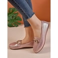 thumbnail image 2 of Rhinestone & Chain Decor Litchi Embossed Loafers, Black Fashionable Rhinestone & Metallic Chain Decor Solid Color Loafers, 2 of 4