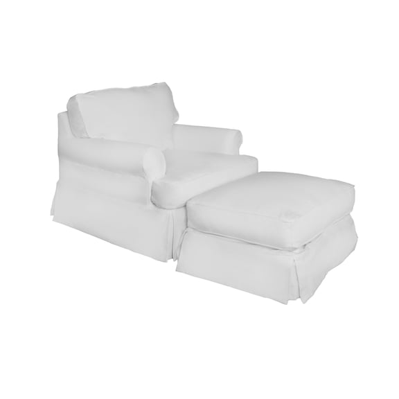 Sunset Trading Horizon T-Cushion Fabric Slipcovered Chair with Ottoman in White