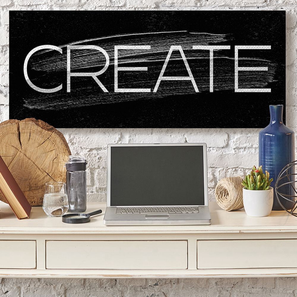 Stupell Industries Create Text Paint Stroke Inspired Black White Canvas Wall Art by Daphne Polselli