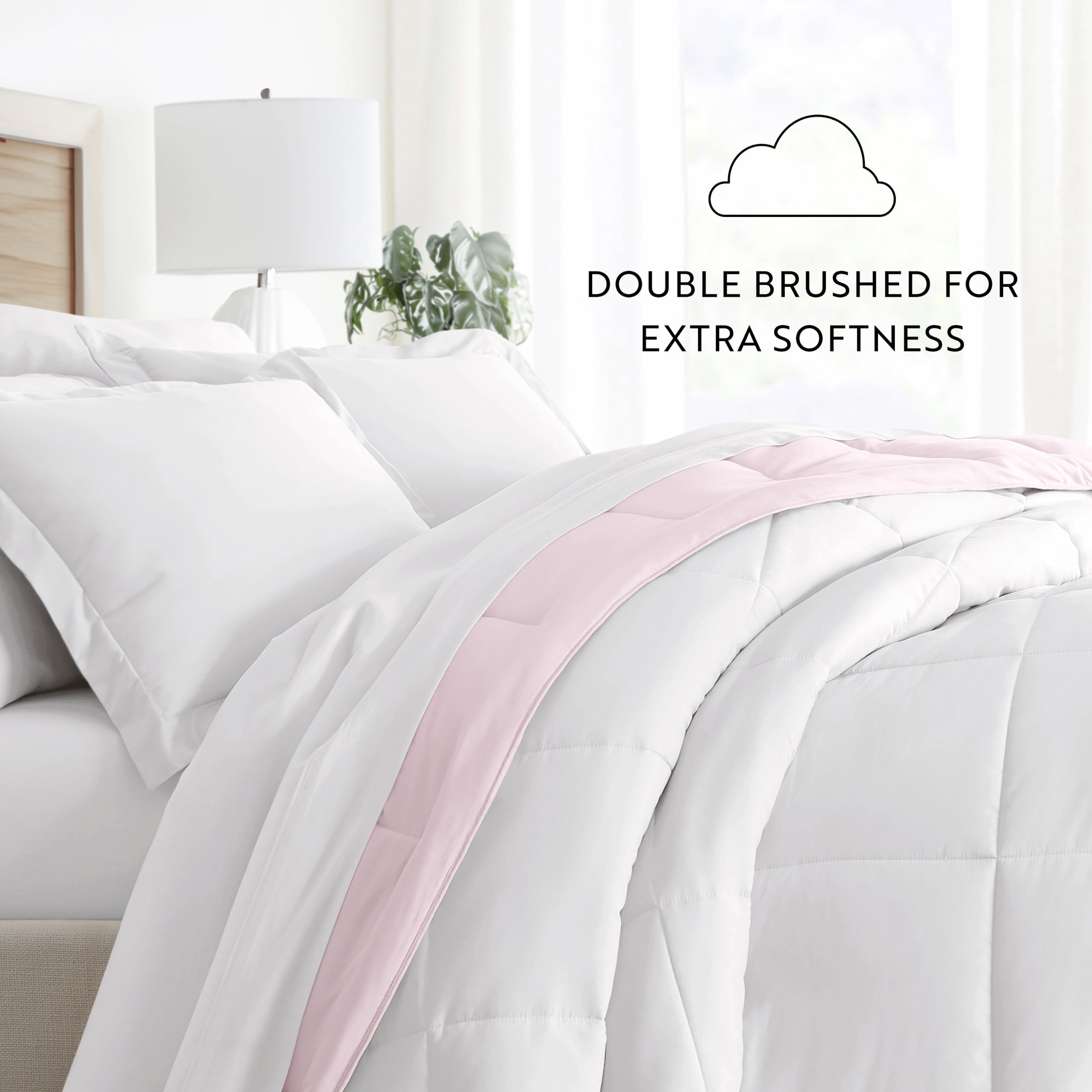 Noble Linens Soft 3-Piece Blush & White Reversible All Season Lightweight Down Alternative Comforter Set, Full/Queen