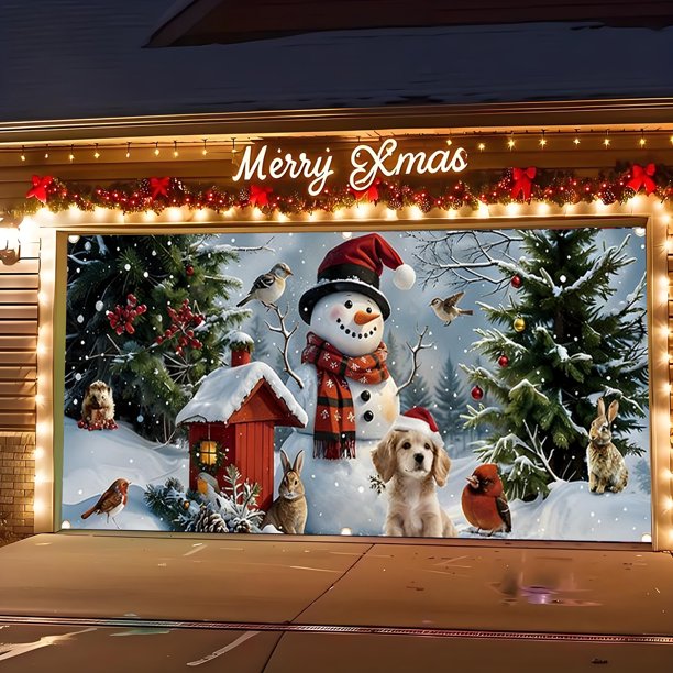 Fondo navideño colgante de tela para garaje | Fondo de fotografía de poliéster de 400 x 180 cm | Decoración para fiestas y fotos de Halloween y Navidad