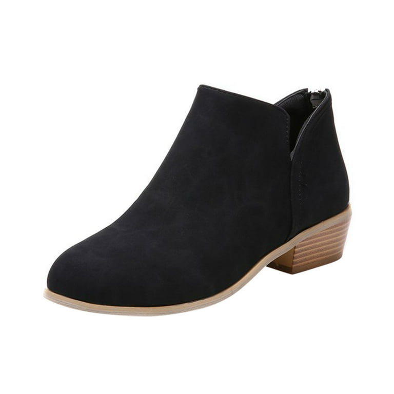 Ankle Boots for women Casual Cut Out Slip On Low Heel Short Chunky