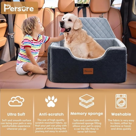 Dog Car Seat for Large-Medium Dogs: Pet Car Seat, Detachable Washable Dog Booster Seat, Pet Travel Bed with Storage Pockets and Dogs Safety Belt (Black, Large)