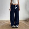 thumbnail image 3 of Womens Straight Wide Leg Pants Solid Color Loose Sweatpants Elastic Waist Drawstring Trousers with Pockets Fall Winter Comfortable Full Length Pants, 3 of 8