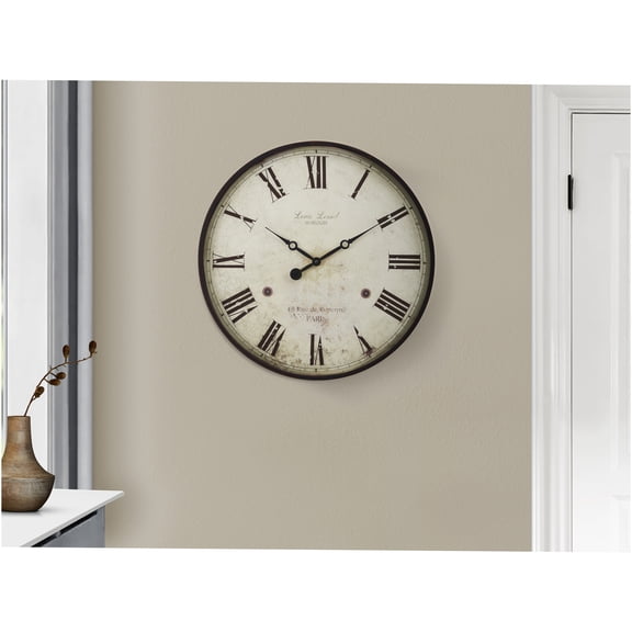JERFIT 20 Inch Antique Brown Round Wall Clock with Roman Numerals, Silent Non-Ticking Quartz Movement, Battery Operated