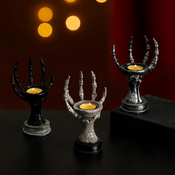 YZEGDCH Halloween Decor Candle Holder Candle Stand Candlesticks Holders Ghost Claw Hand Resin Home Savings Restaurant Bar Cafe Halloween Decoration and Gifts(Gray)