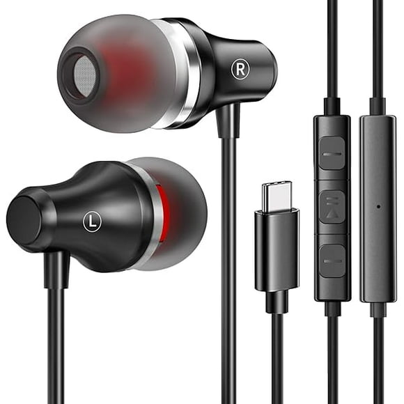 wonima11 USB Type C Earphones Stereo in Ear Earbuds Headphones with Microphone Noise Cancelling Wired Earbuds with Mic and Volume Control Compatible with Google Pixel 2/XL, Xiaomi, Huawei and More